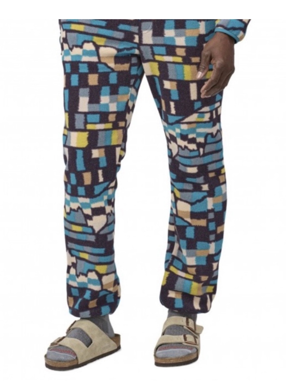 Patagonia Rare Synchilla Print Fleece Pants Mens L Multico Zip Pockets Outdoor